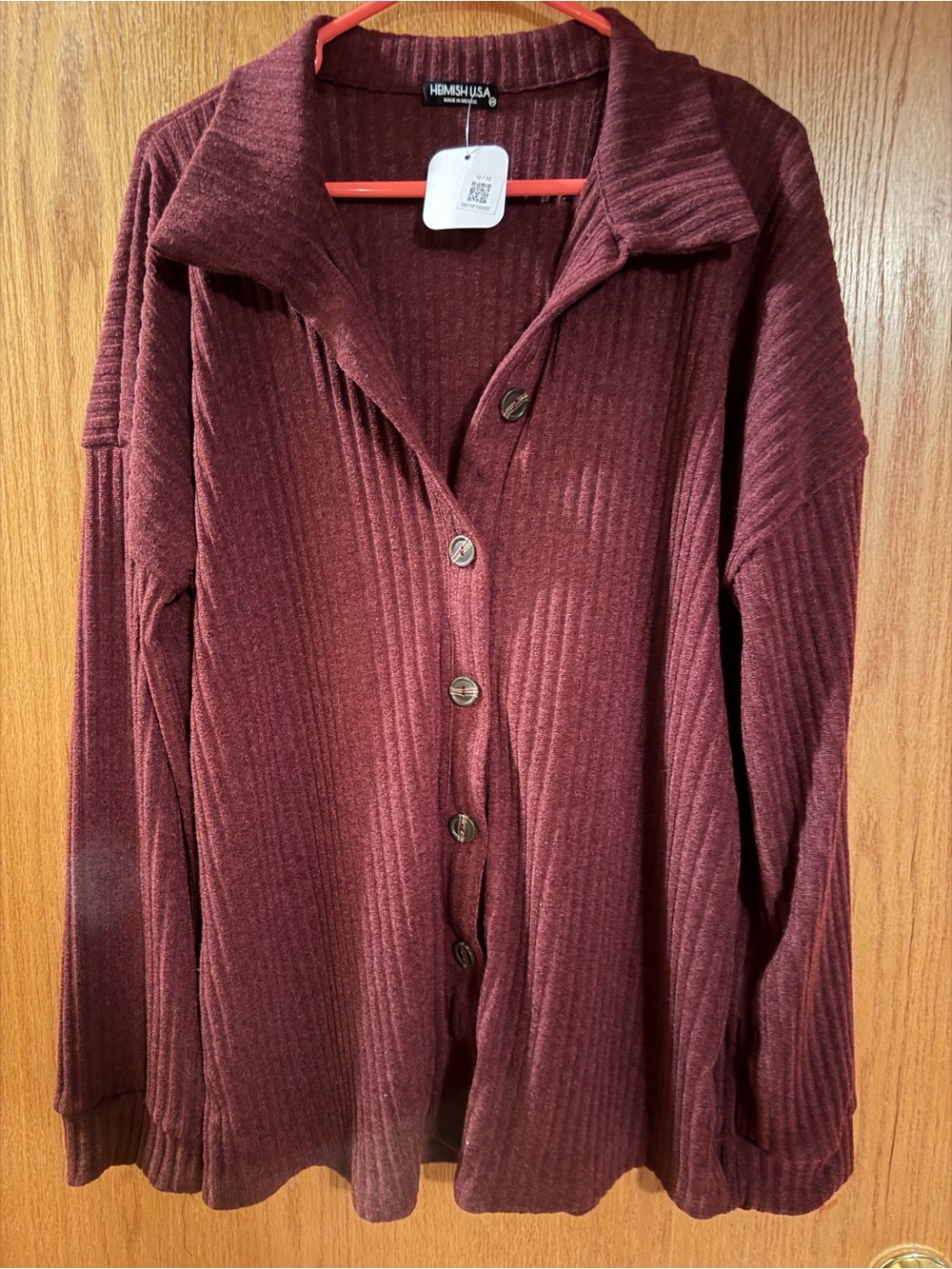 HEIMISH USA Ribbed Button-Front Cardigan - Burgundy